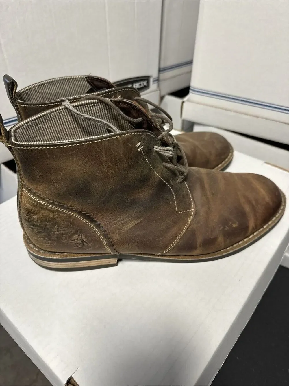 Penguin Boots Mens 12 Brown Leather Desert Merle 3 Eyelet Rubber Sole Chukka